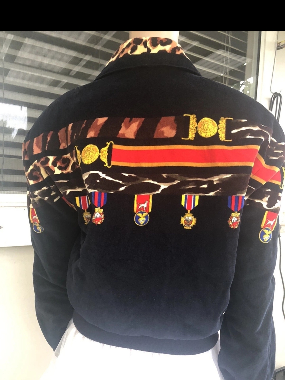 1990s Vintage Escada Velvet Bomber Jacket with Leopard Trim